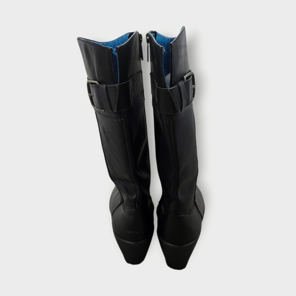 Crocs A-Leigh Women’s Wedge Boots US 7.5 Side Zip Black Leather Tall Boot - Picture 6 of 11